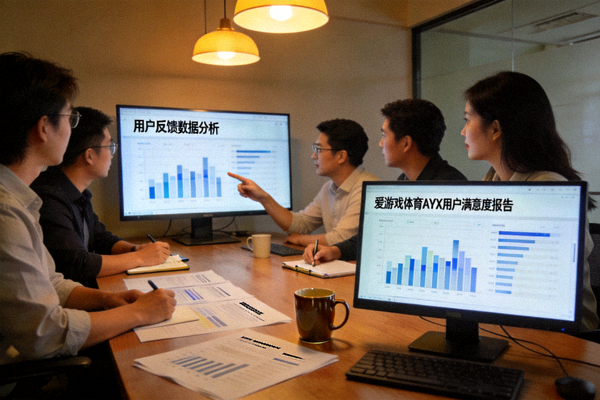爱游戏体育AYX运营团队会议讨论场景 - 团队成员在会议室分析用户反馈数据
