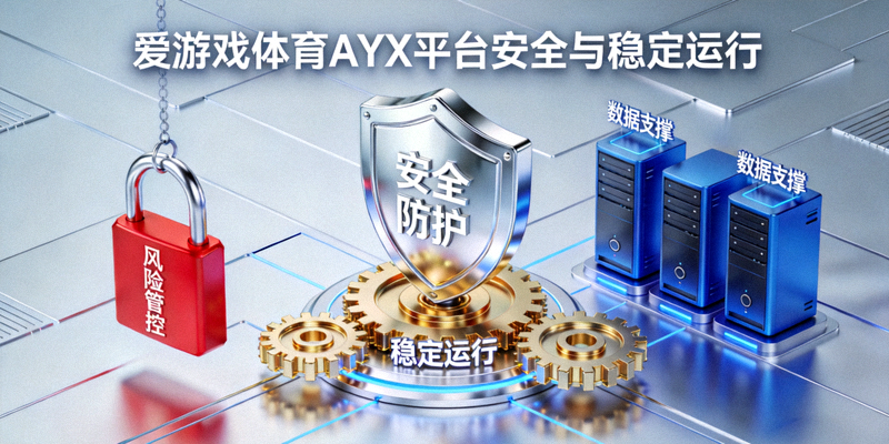 爱游戏体育AYX平台安全与稳定运行概念图 - 盾牌、齿轮、服务器与安全锁图标组合