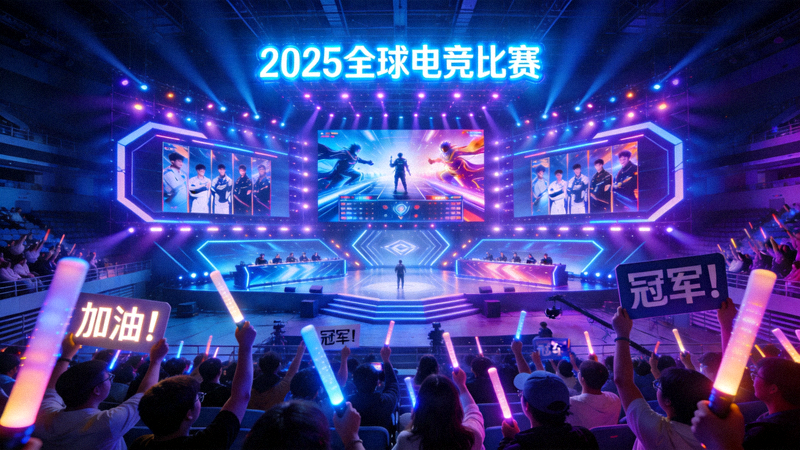 2025全球电竞比赛现场全景 - 炫酷舞台与观众欢呼